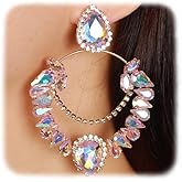 YERTTER Vintage Colorful Crystal Circle Drop Dangle Earrings Chic Rhinestone Earrings Boho Ear Stud for Wedding Women Brides
