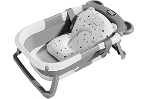 YUTIANLI Collapsible Baby Bathtub with Bath Pad Portable Bathtub with Thermometer and Drain Hole Baby Bathtub for Infants to Toddler 0-36 Months