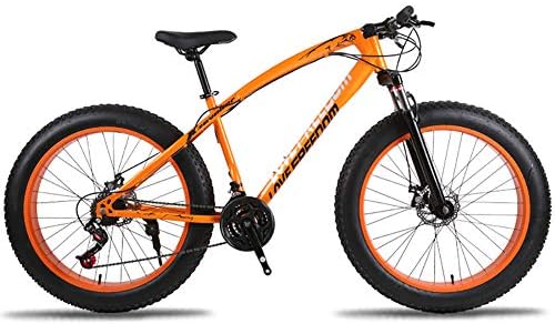 Unisex Hardtail Mountain Bike 7/21/24/27 Speeds 26 inch Fat Tire Road Bicycle Snow Bike/Beach Bike With Disc Brakes and Suspension Fork,Orange,24Speed