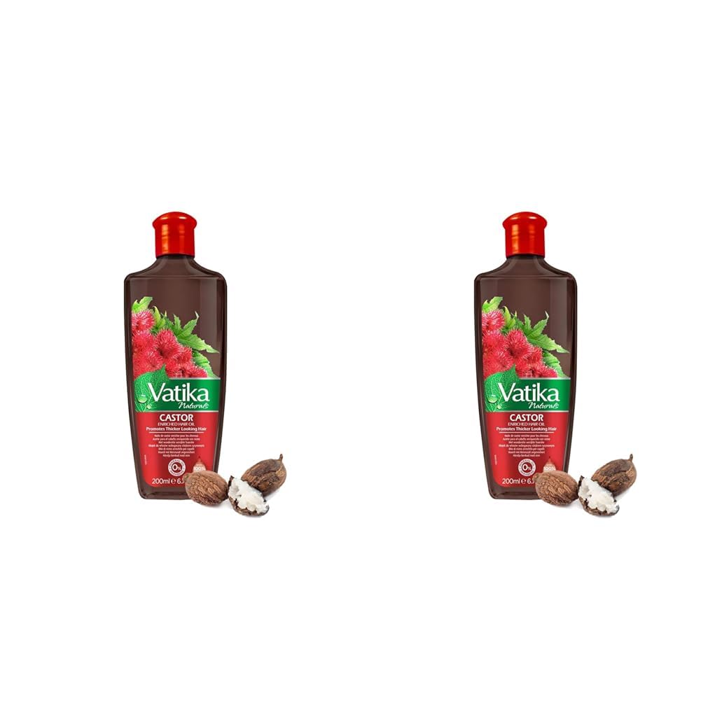 Vatika Naturals Castor Hair Oil - 200 ml, Infused with Castor Oil & Rosemary, & Citrus Lemon Extracts, Promotes Thicker Looking Hair (Pack of 2)