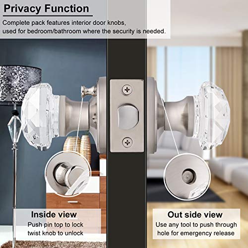 Knobonly Crystal Bedroom Door Knobs with Lock,Glass Door Knobs Interior