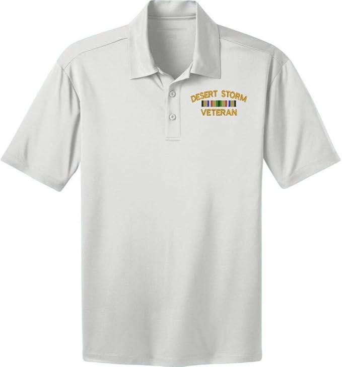 MILITARY DriFit White Polo Shirt Desert Storm Veteran