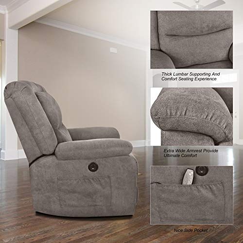MAGIC UNION Overstuffed Fabric Electric Recliner Chair Heated Vibration Massage Sofa with USB Charge Port Home Theater Seating - Thumbnail 4