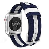MoKo Compatible Band Replacement for Apple Watch 38mm 40mm Series 4/3/2/1, Fine Woven Nylon Adjustable Replacement Band Sport Strap - Blue & White (Not fit 42mm 44mm Versions)