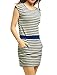 Allegra K Women's Scoop-Neck Stripes Sleeve Short Fitted Dress, Blue, Medium