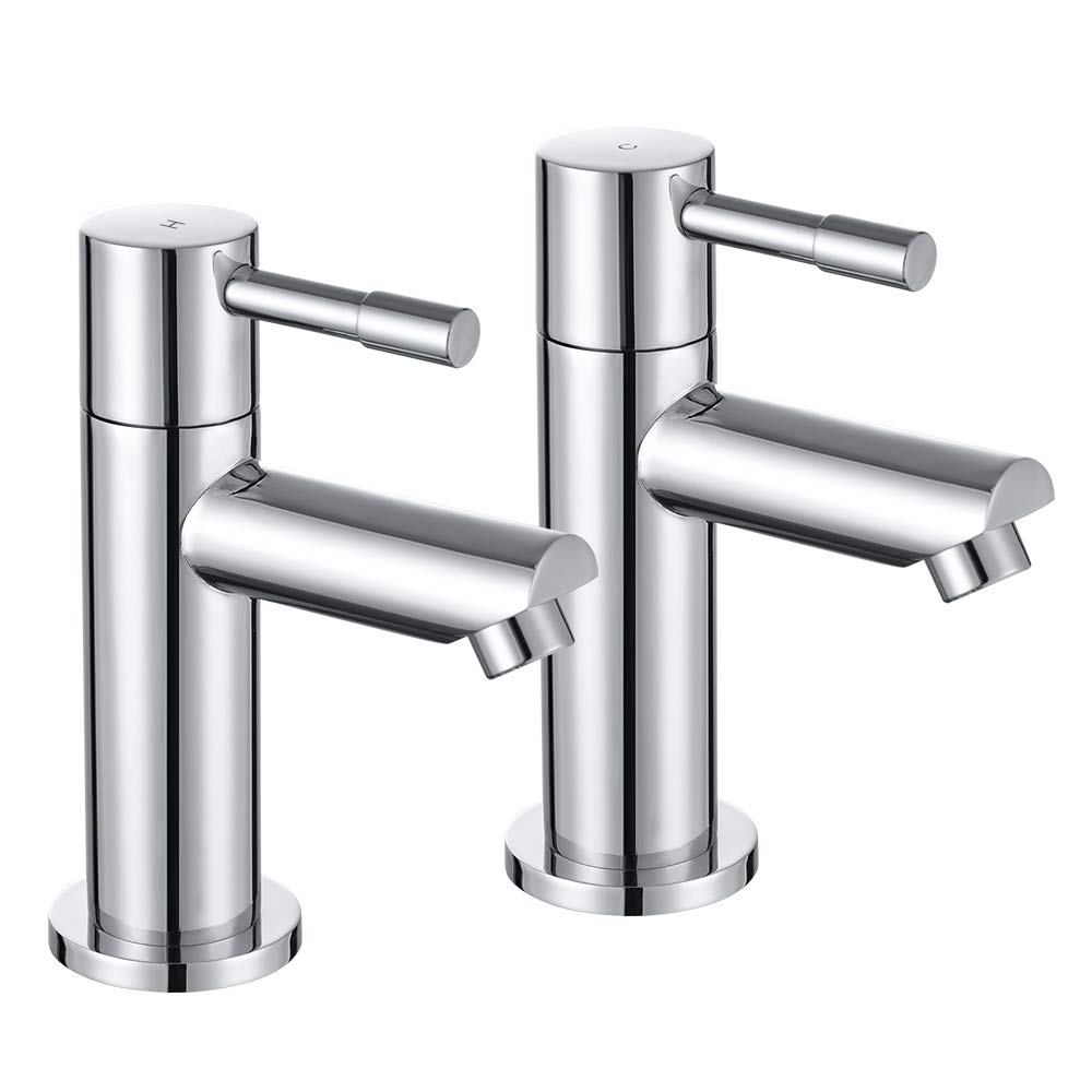 Wasserrhythm Bath Pillar Taps Pair Twin Tub Tap Traditional Two Holes Lead-Free Stainless Steel Chrome Hot and Cold Water Bathroom Tap 2 Bathtub Taps 1/4 Turn
