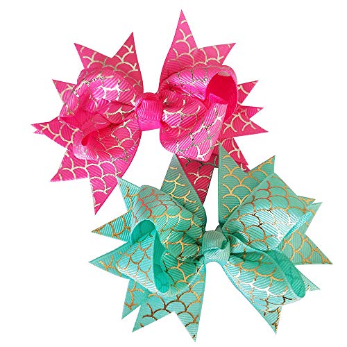 Yazon 4inch Sparkly Ribbon Bows With Alligator Clips Girls Toddler Silver Wave Printed Ribbon Hair Bows 10pcs - Thumbnail 2