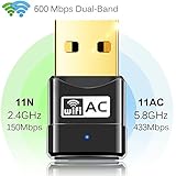 Anmier WiFi Adapter AC600Mbps Wireless USB Adapter Dual Band 5G/2.4G Mini USB Network Lan Card 802.11ac Wireless USB WiFi Network Dongle Adapter Support Windows XP/Vista/7/8.1/10/Mac OS X 10.4-10.11