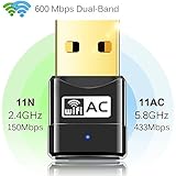 Anmier WiFi Adapter AC600Mbps Wireless USB Adapter Dual Band 5G/2.4G Mini USB Network Lan Card 802.11ac Wireless USB WiFi Network Dongle Adapter Support Windows XP/Vista/7/8.1/10/Mac OS X 10.4-10.11
