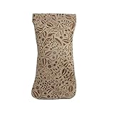 CTM Women's Leather Floral Print Eyeglass Holder and Case, Tan