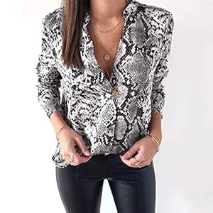 51Srov4uE7L. SS300 RVXZV Silcsqb Vogue Blusa con Estampado de Piel de Serpiente Suelta Camisa Moda Mujer Manga Larga Cuello en v Estampado… 51Srov4uE7L. SS300