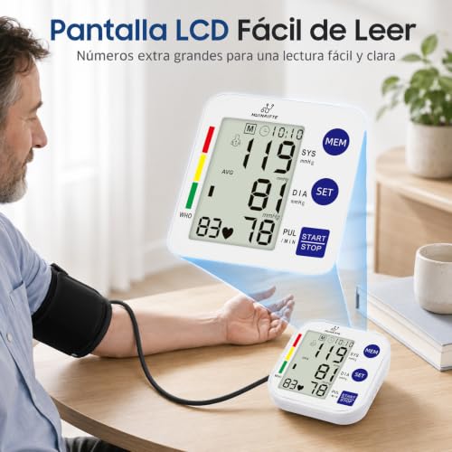 MUINAIFTE Baumanómetro Digital Monitor de Presión Arterial（Blanco） | Brazalete Ajustable 22-36 cm，Baumanómetro Digital con Indicador de Voz Pantalla LCD Grande con Función de Memoria