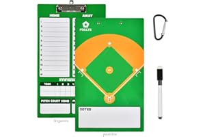 FOCCTS Baseball/Softball Dry Erase Coaches Board, Double-Sided Baseball Clipboard for Coaches with Dry Erase Pen, Softball Li