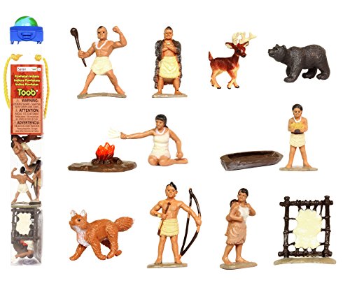 Safari Ltd Powhatan Indians TOOB With 12 Historical Figurine Toys, Including a Camp Fire, Powhatan Woman Cooking, a Fox, Stretched Deer Hide, Bear,