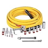 WYNNsky 18 Pieces Air Compressor Accessories, 3/8 Inch &times; 25 Feet Hybrid Air Compressor Hose with 1/4 Inch NPT Male Threads, 1/4 NPT Quick Connect Air Fittings, Air Blow Gun Kit, Air Chuck, Tire Gauge