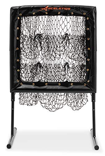 ACELETIQS Pitching Net with Strike Zone | Baseball Pitching Trainer | Pitching Aid Net Softball with Strike Zone | Adjustable Height and Portable | Beisbol [Pitching Rubber and Home Base Included]