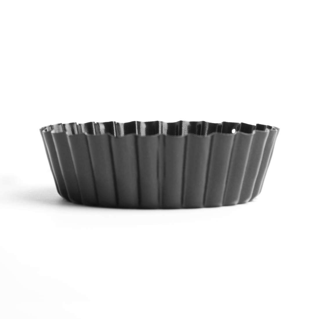 Vogue Non-Stick Quiche Tin with Removable Base 100(Dia) mm, Black, Fluted Edge, Dishwasher Safe, Material: Carbon Steel, GC988