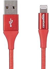 AmazonBasics Double Braided Nylon USB A to Lightning Compatible Cable, Advanced Collection - Apple Mfi Certified Red 6-Foot (1.8 Meters)