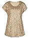 PrettyGuide Women's Evening Tops Sparkle Shimmer Glam Sequin Blouse Matte Gold S/US6-8