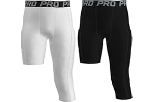 YUSHOW 2 Pack 3/4 Boys Compression Pants One Leg Compression Tights Quick Dry Basketball Leggings Running Sports Athletic