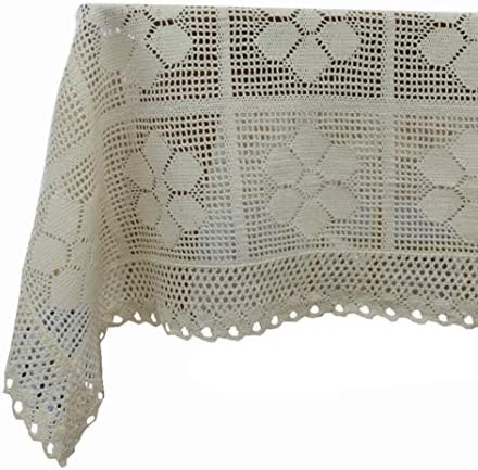 Linen Family Crochet Lace Tablecloth Pure Cotton Oblong Dust-proof Flexible Table Cover for Kitchen Dining Tabletop Decoration (39"x55")