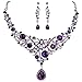 EVER FAITH Deluxe Purple Teardrop Crystal Pendant Necklace Earrings Set Silver-Tone