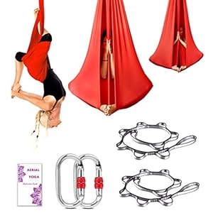 TESLANG Aerial Yoga Swing, Aerial Silks Yoga Hammock, Antigravity Yoga Swing Set with 2 Extension Straps Daisy Chains & Carabiners, Flying Yoga Trapeze, 5M x 2.8M