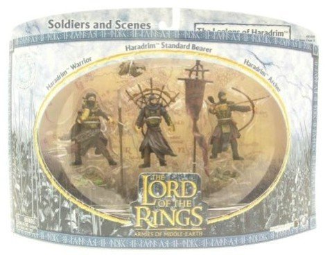 2004 - New Line / Play Along - Lord of the Rings : Armies of Middle Earth - The Legions of Haradrim Set : w/ Haradrim Warrior / Archer / Standard Bearer - Soldiers & Scenes - Battle Scale Figures - Out of Production - Limited Edition - Collectible