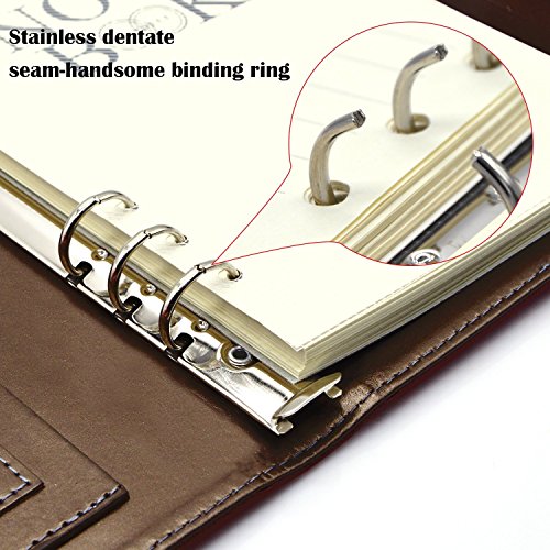 Leather Planner 6 Ring Binder Journal Pu Cover Daily Day Planner Refillable A5 Divider Inserts 2018 2019,lined Undated,164 Lined Beige Pages,8.11x5.5Inches by izBuy (Brown)