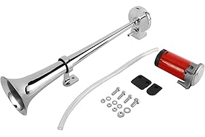 BTSHUB 12V Single Trumpet Air Horn with Compressor Powerful Loud 150db for Truck Boat SUV Train (Sliver)