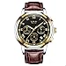 LIGE Men Leather Strap Watches Men's Chronograph Waterproof Sport Date Quartz Wrist watch Black gold