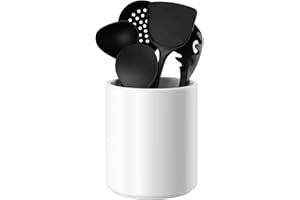 Allybyme Utensil Holder Kitchen Utensil Holder for Countertop, Ceramic Cooking Utensil Holder for Kitchen Counter, Large Modern Spatula Holder Utensil Organizer Kitchen Decor, 6.5”H x 5.5”D White