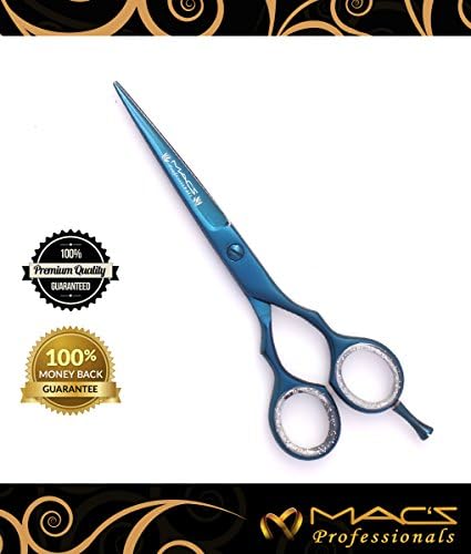 MACS PROFESSIONAL Blue Titanium Razor Edge Series-Hair Cutting Scissors/ Shears- 6.5" With Fine Setting / Adjustment Tension With free Black Leather Case (Ctting Shears)
