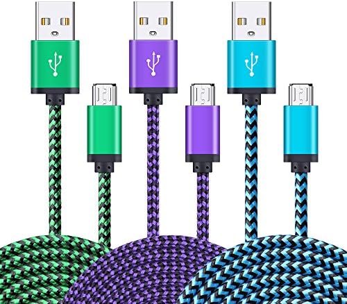 Android Charger Cable, Sicodo Premium 3-Pack Extra Long 10FT Nylon Braided USB 2.0 A Male to Micro B Charger Cable for Samsung Galaxy S6 edge, S7 edge, HTC, Motorola, Sony, LG, Nokia and More Devices