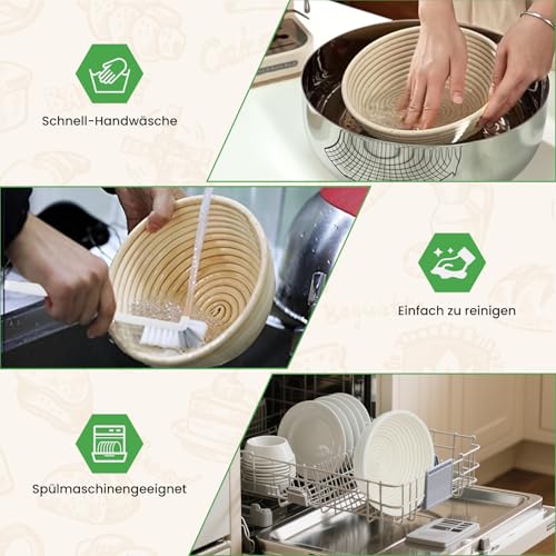 GEEKHOM Sourdough Starter Set with 2 Proofing Baskets Bread - 14-Piece Baking Accessories with Proofing Basket, Round and Oval, Sourdough Glass 650 ml, Dough Scraper - Sourdough Bread Complete Set for Beginners