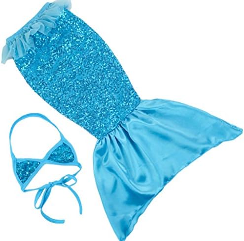 Carkoo Baby Girl's Cosplay 2 Pieces Mermaid Tail Swimwear(Small,Blue)