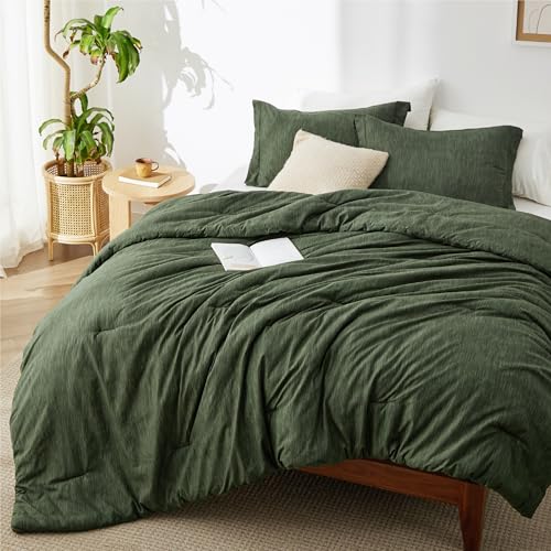 Photo 1 of Bedsure Full Comforter Set - Dark Green Soft Bedding for All Seasons, Cationic Dyed Bed Set, 3 Pieces, 1 Full Size Comforter (82"x86") and 2 Pillow Shams (20"x26"+2")