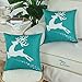 CaliTime Pack of 2 Soft Canvas Throw Pillow Covers Cases for Couch Sofa Home Decoration Christmas Holiday Reindeer with Stars Print 18 X 18 Inches Teal