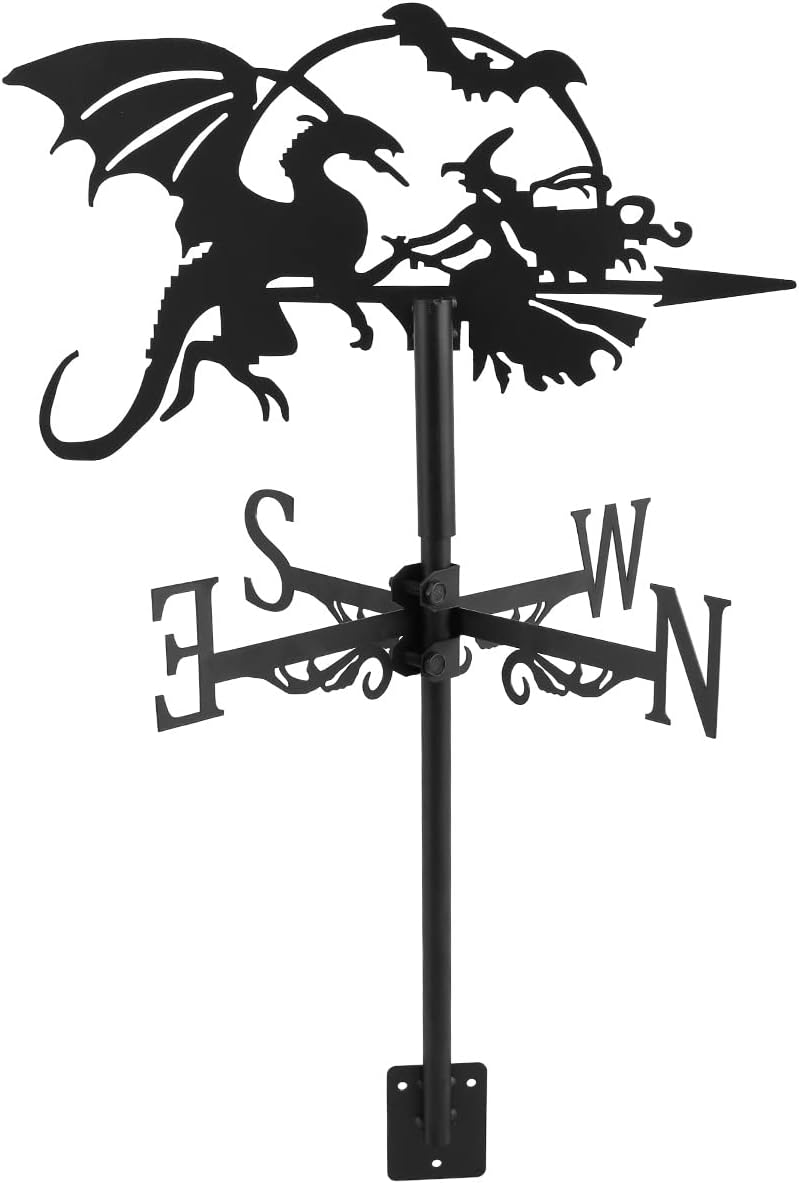 Weathervanes - Metal Weathervane, Witch Grim Reaper Dragon Direction Indicator, Sturdy Vintage Durable Wind Weather Vane, for Roof Outdoor Farm Garden Patio Roof Decoration (Witch and Dragon)