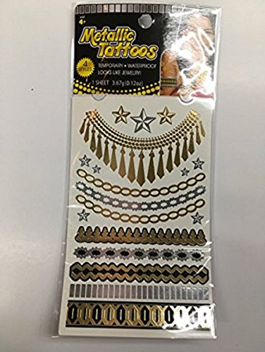 Metallic Tattoos - Assorted Sheets - Waterproof - Temporary - 1 sheet