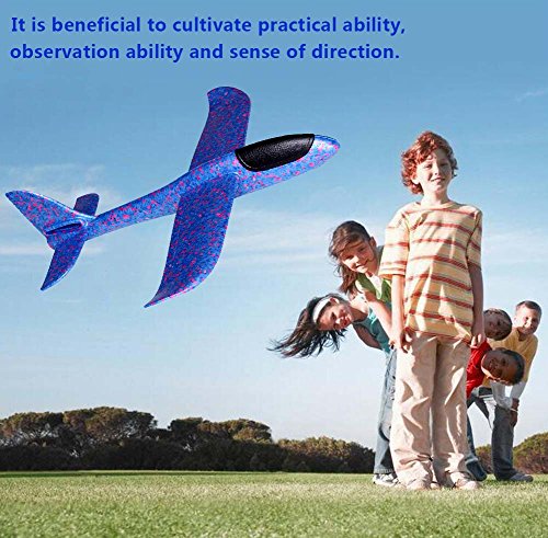 Throwing Foam Airplane, 2 Flight Mode Hand Launch Glider Plane inertia aircraft (Big 18.9 inch) Blue Kids Ourdoor Sports Toy Gift