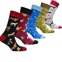 Socks n Socks-Men 5 pk Luxury Funny Colorful Cotton Novelty Dog Socks Gift Box