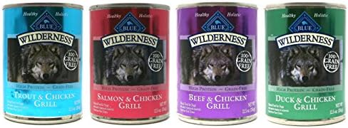 Blue Buffalo Wilderness Grill Grain Free Wet Adult Dog Food Variety Pack, 4 Flavors, 12.5-Ounces Each (8 Total Cans)