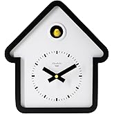 Cloudnola Modern Wooden House Cuckoo Clock, Black and White, Hourly Bird Voice Chirping, Silent Timekeeping, 11 x 10 x 3 inches, for Living Room, Kitchen, Office, or Gifts