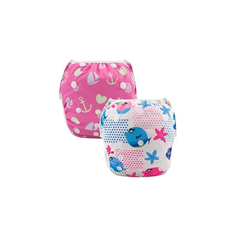 ALVABABY Swim Diapers 2pcs Baby Toddler Infant Snap One Size Reusable Adjustable Baby Shower Gifts Baby Girl SW09-10