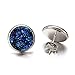 Fashewelry 1 Pair Faux Blue Flat Back Cabochon Druzy Stainless Steel Post Stud Earring Set with Safety Earring back 14x7mm