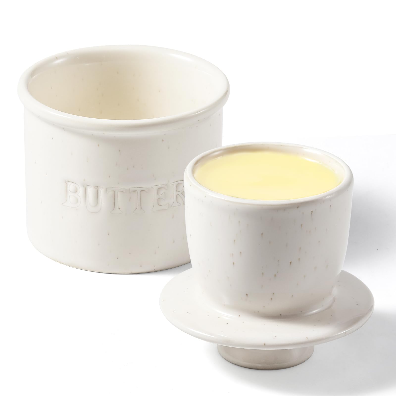 Photo 1 of *PARTIAL SET - See clerk notes*
Butter Crock with Lid for Countertop - Ceramic French Butter Dish for Spreadable Soft Butter, Butter Container Holder with a Water Seal, Housewarming Gift, Kitchen and Home Decor, Speckled White