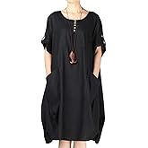 LaovanIn Women's Plus Size Tunic Dress Summer Cotton Linen T Shirt Knee-Length Dresses