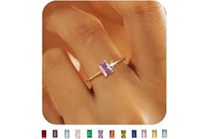 KAERUN Gold Birthstone Rings for Women Non Tarnish Dainty 14K Gold Plated Stackable Rings CZ Emerald Baguette Gemstone Rings for Mother Daughter Birthday Handmade Jewelry Gifts Size 6 7 8 9 10