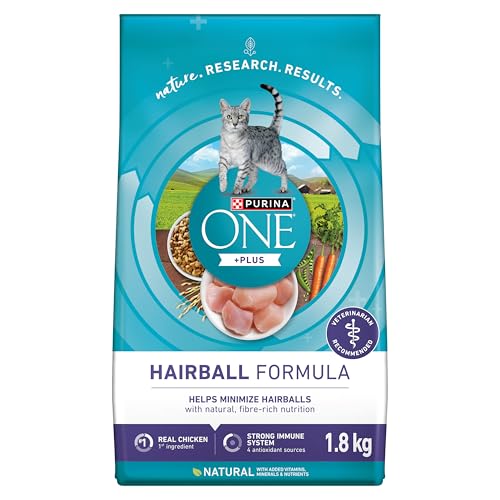 Purina ONE +Plus Dry Cat Food, Hairball Formula Chicken - 1.8 kg Bag